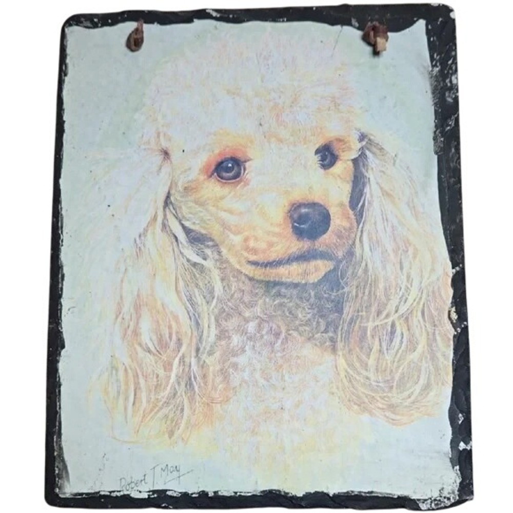 Pet Poodle Portrait by Robert J.‎ May, Slate Tile Hanging Sign, 8" x 10"